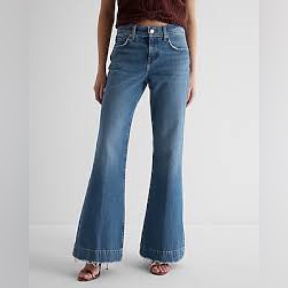 Express Blue 70s Flare Mid Rise Jeans - Picture 1 of 6